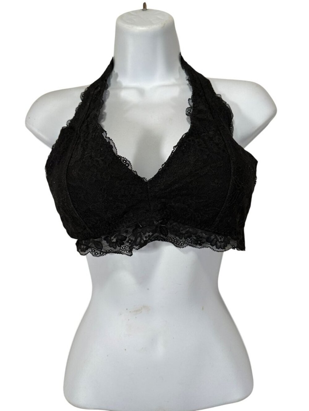 Gilly Hicks Black Lace Halter Bralette Womens M Adjustable Hook Closure Floral